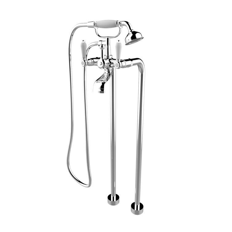 Guthmund 2 Handle Floor Clawfoot Tub Faucet with Diverter