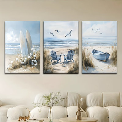 Coastal Beach Ocean Canvas Wall Art 3Piece Set 30*20 inch- Living Room Decor