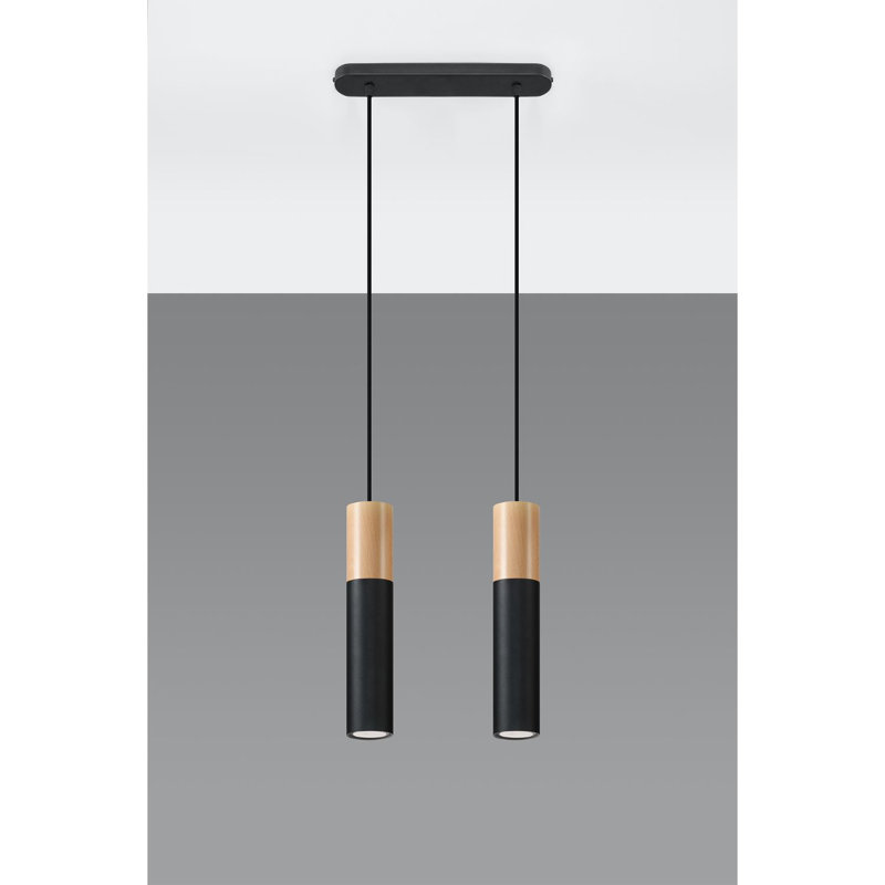 Casper 2 - Light White/Brown Geometric Pendant, Black/Wood