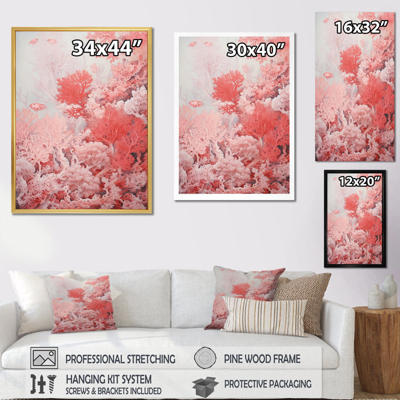 Encre liquide Crimson Coral I - plage et océan, reproduction d'art mural, Cadre naturel flottant