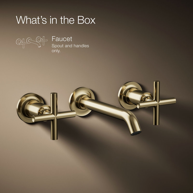Purist® Wall-Mounted Bathroom Faucet, Vibrant French Gold, Cross Handle