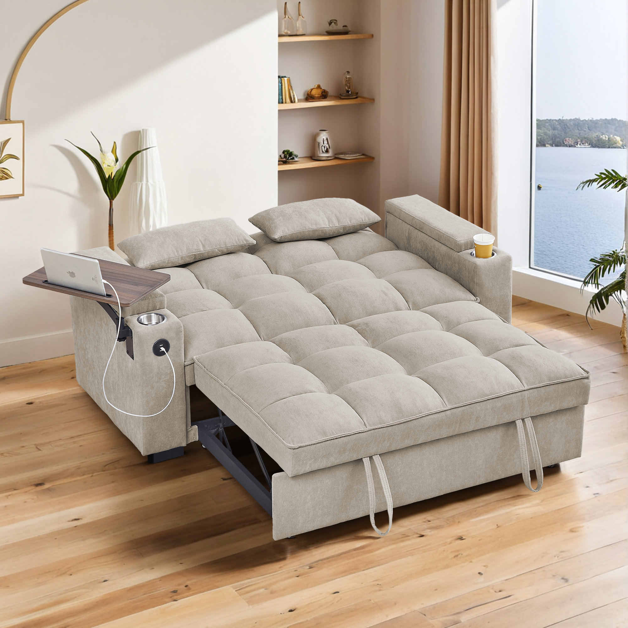 Latitude Run® 65"W Convertible 3 in 1 Sofa Bed, Vincy Pull Out Couch ...