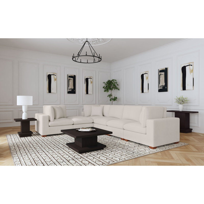 Canapé modulaire rembourré 6 pièces Trayce, Tissu ivoire