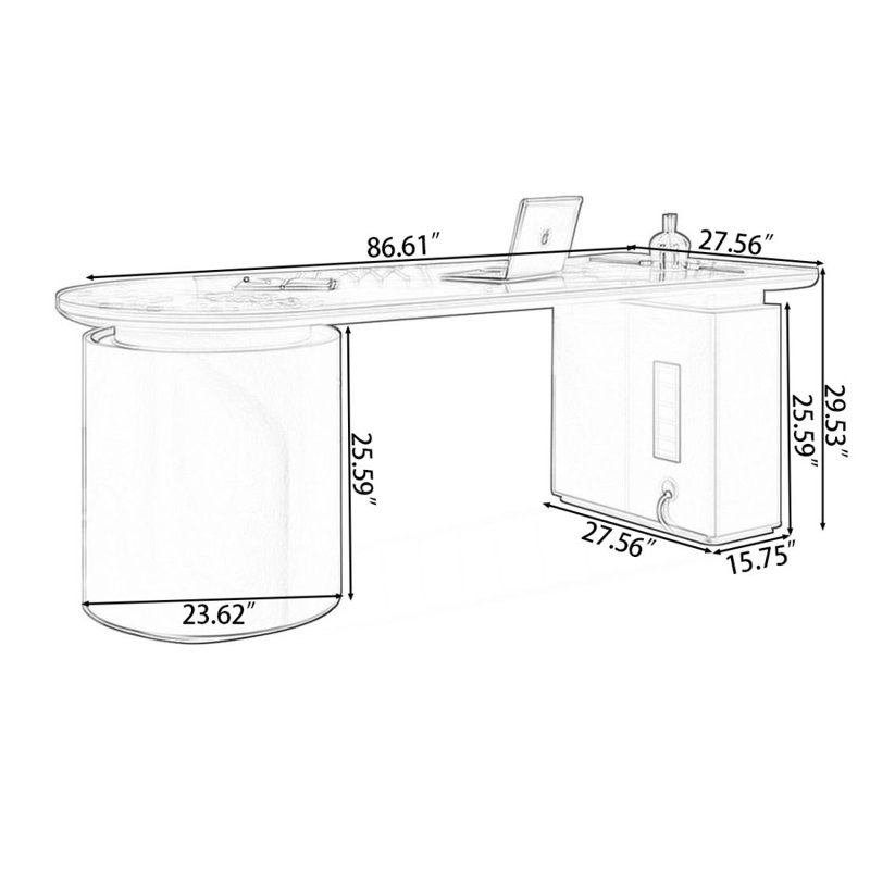 Bureau minimaliste, bureau en pierre de style italien de luxe léger, 29.53" H x 86.61" W x 27.56"D, Retour à droite