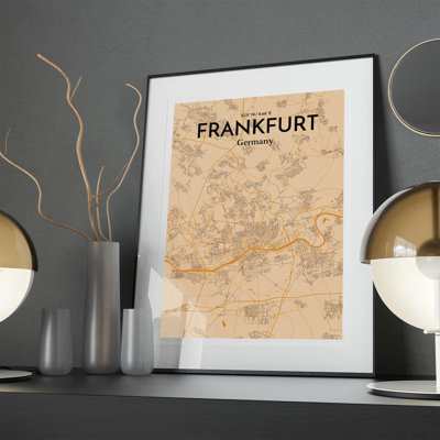 Frankfurt City Map In Vintage - No Frame Print