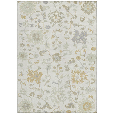 3' X 5' Ivory Gray And Taupe Floral Washable Indoor Outdoor Area Rug