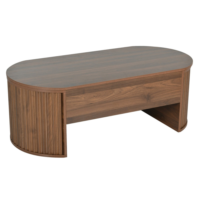 Table basse ovale à plateau relevable de 47,2 po avec rangement caché pour le salon, Brun