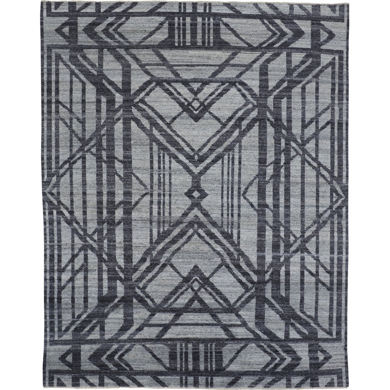 Tapis gris en laine / coton noué à la main Yula, Rectangle 5 pi x 8 pi