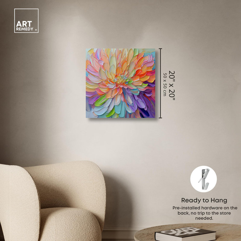 Art abstrait moderne sur toile de pétales prismatiques par Art Remedy, Toile tendue, H 20 po x l 20 po x P 1,5 po