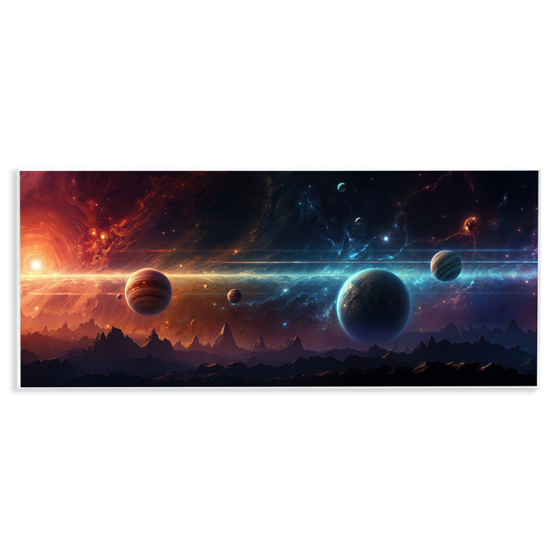 Plaque murale surréaliste Planets over Crags, design par Wumples