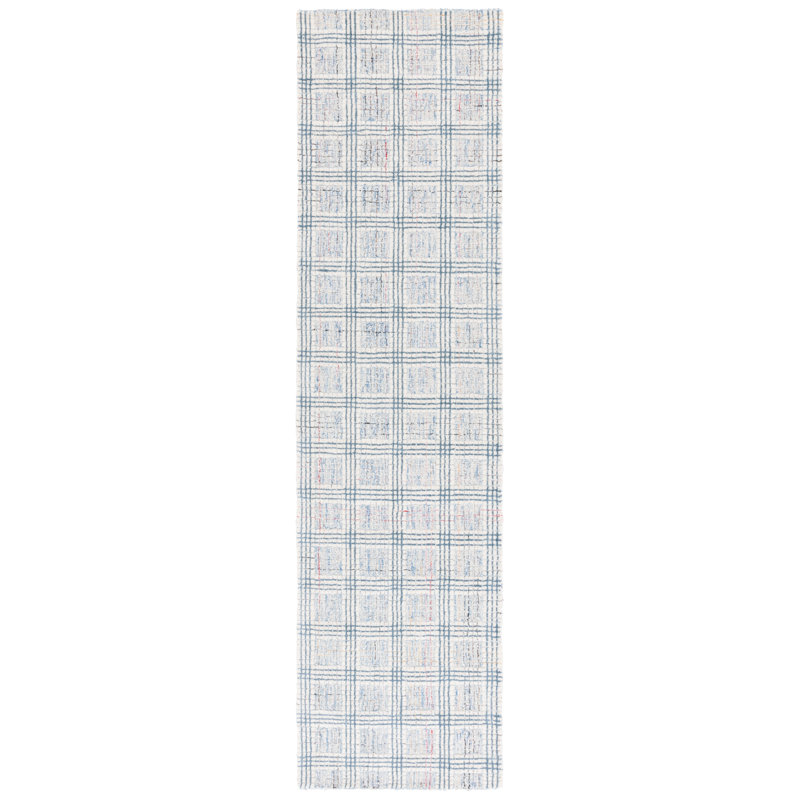 Ebony Hand Tufted Wool Pile Plaid Rug, Runner 2'3" x 9"