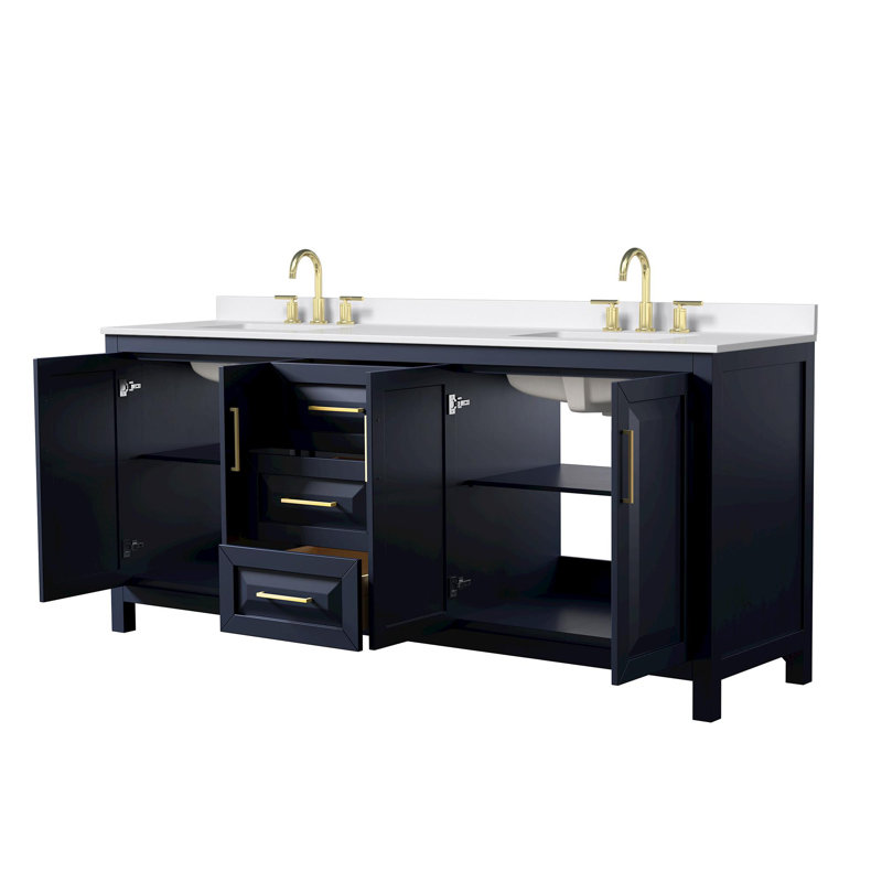 Daria 80'' W Vanity, Blue, Brushed Gold, White Quartz