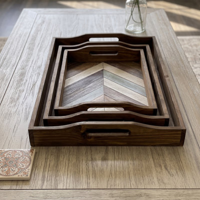 Plateaux de service décoratifs rectangulaires en bois avec poignées pour table basse