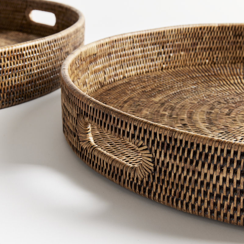 Rattan Tray - Set of 2, 3.75" H x 31.75" W x 31.75" D, Brown
