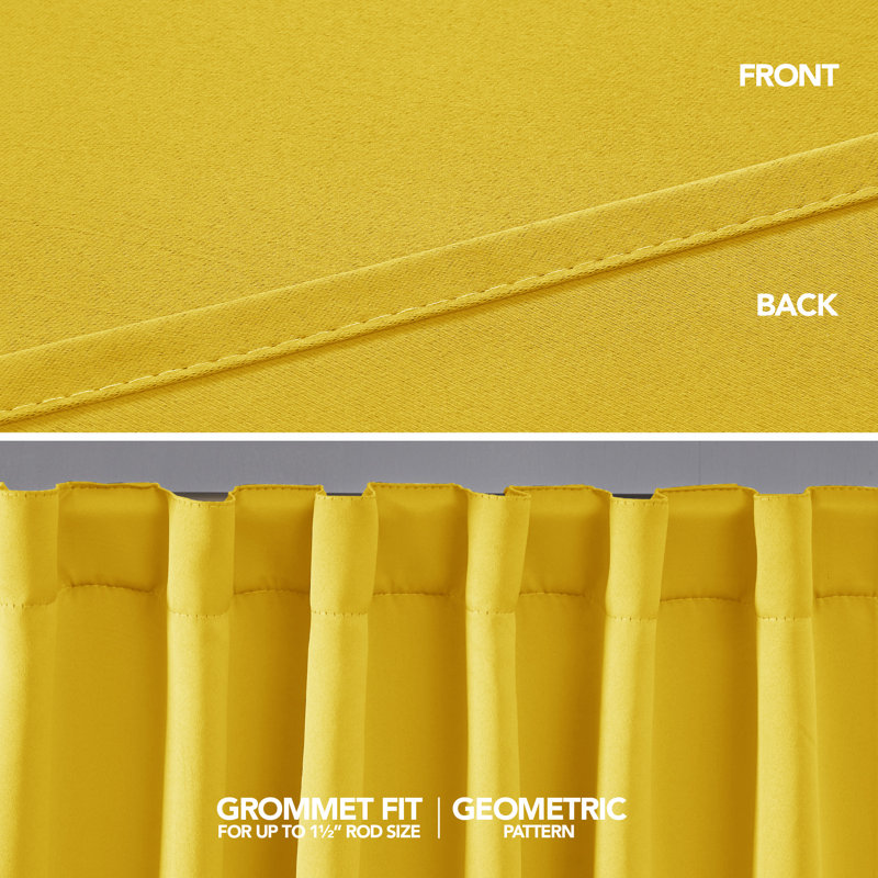 Taburao Back Tab Room Darkening Curtain Pair, 42" W x 63" L, Yellow