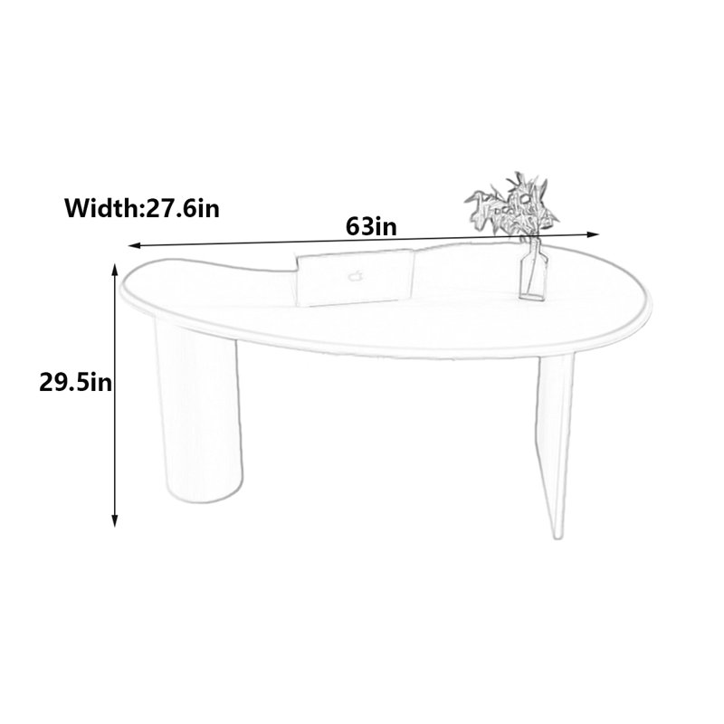 Bureau courbé Nordic Modern, H 29,5 po x l 63 po x P 27,6 po, Noir