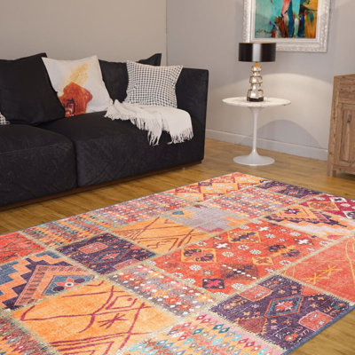 Luxueux tapis lavable à la machine, 100% polyester, 7,5 x 10,8 pieds | Hauteur des poils: 0,2 po, 1850 g / m² | Dessus en polyester recyclé, facile d'entretien, parfait pour le salon et la chambre à coucher, conception douce et durable