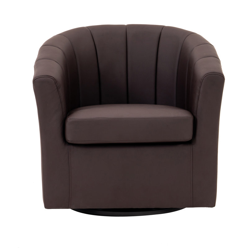 Minnetrista Faux Leather Swivel Barrel Accent Chair, Brown Faux Leather