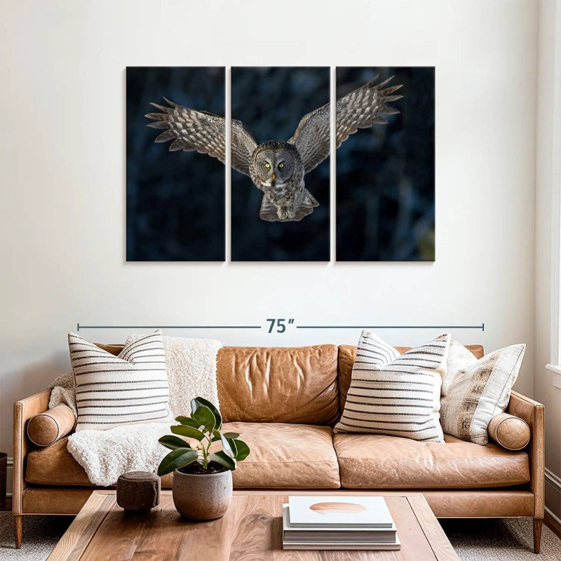 Brampt Flying Gray Owl, 36" H x 57" W