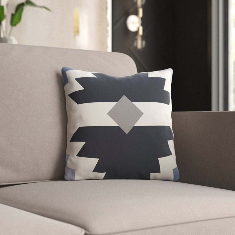 Geometric Outdoor Reversible Throw Pillow, Blue