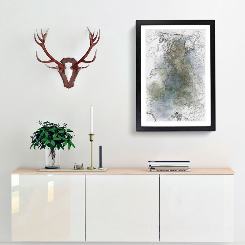 View of Ireland & Great Britain in Abstract - Picture Frame Graphic Art Print, Black, 91cm H x 60cm W x 2cm D
