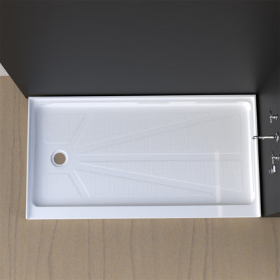 60" x 32" Single Threshold Alcove Shower Base with Left Drain, Integrated Flange and Low Profile Design
