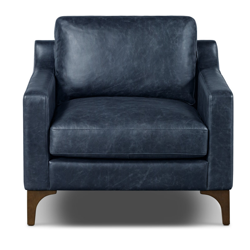 Fauteuil d'appoint en cuir véritable Sorrento, Cuir véritable bleu nuit