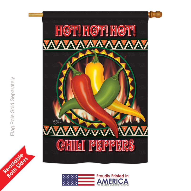 Drapeau maison en polyester 2 côtés chili poivres, H 40 po x l 28 po