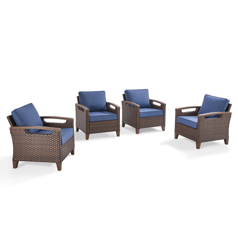 Chaises en osier toutes saisons Arundel avec coussins de 4 pouces (ensemble de 4), Bleu