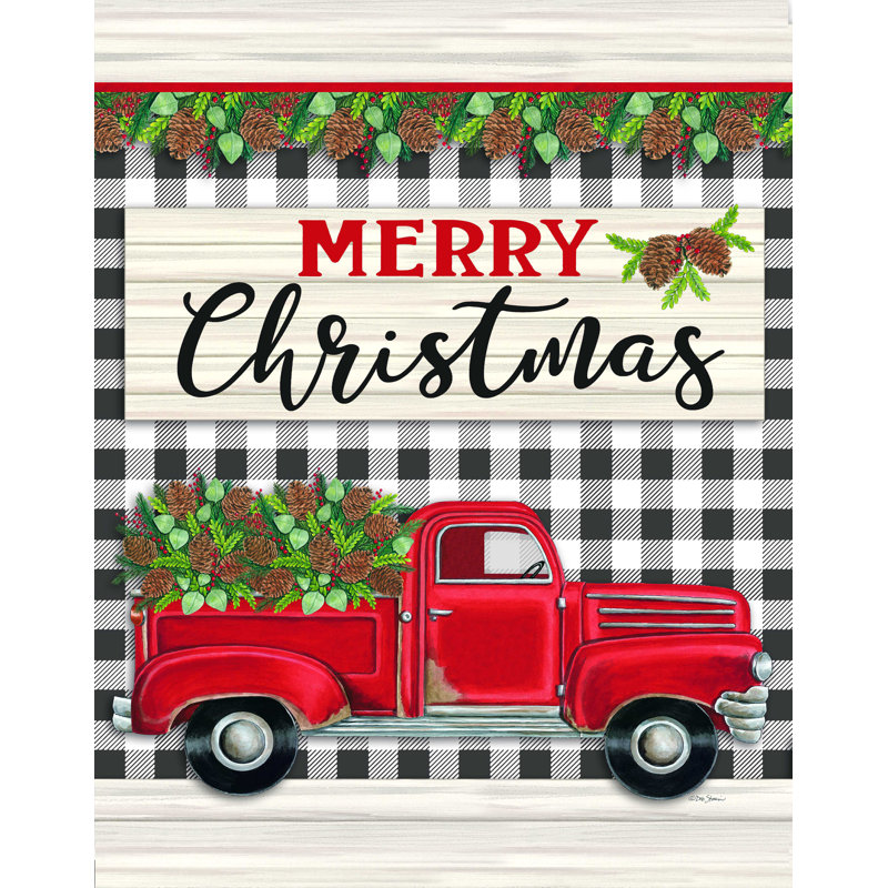 Merry Christmas - camion rouge - impression, H 16 po x l 12 po