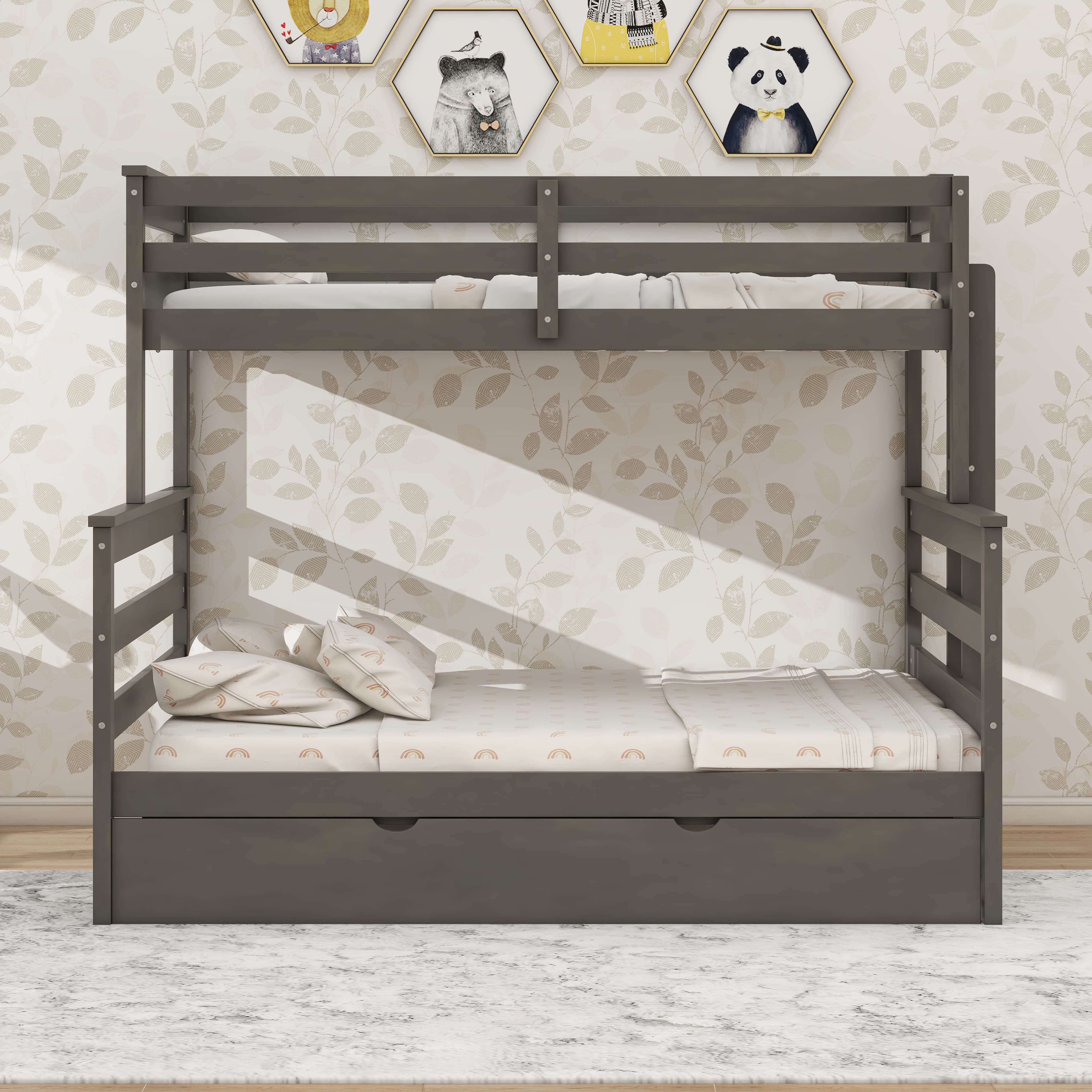 Ebern Designs Wood Twin XL Over Queen Bunk Bed With Trundle, Ladder ...