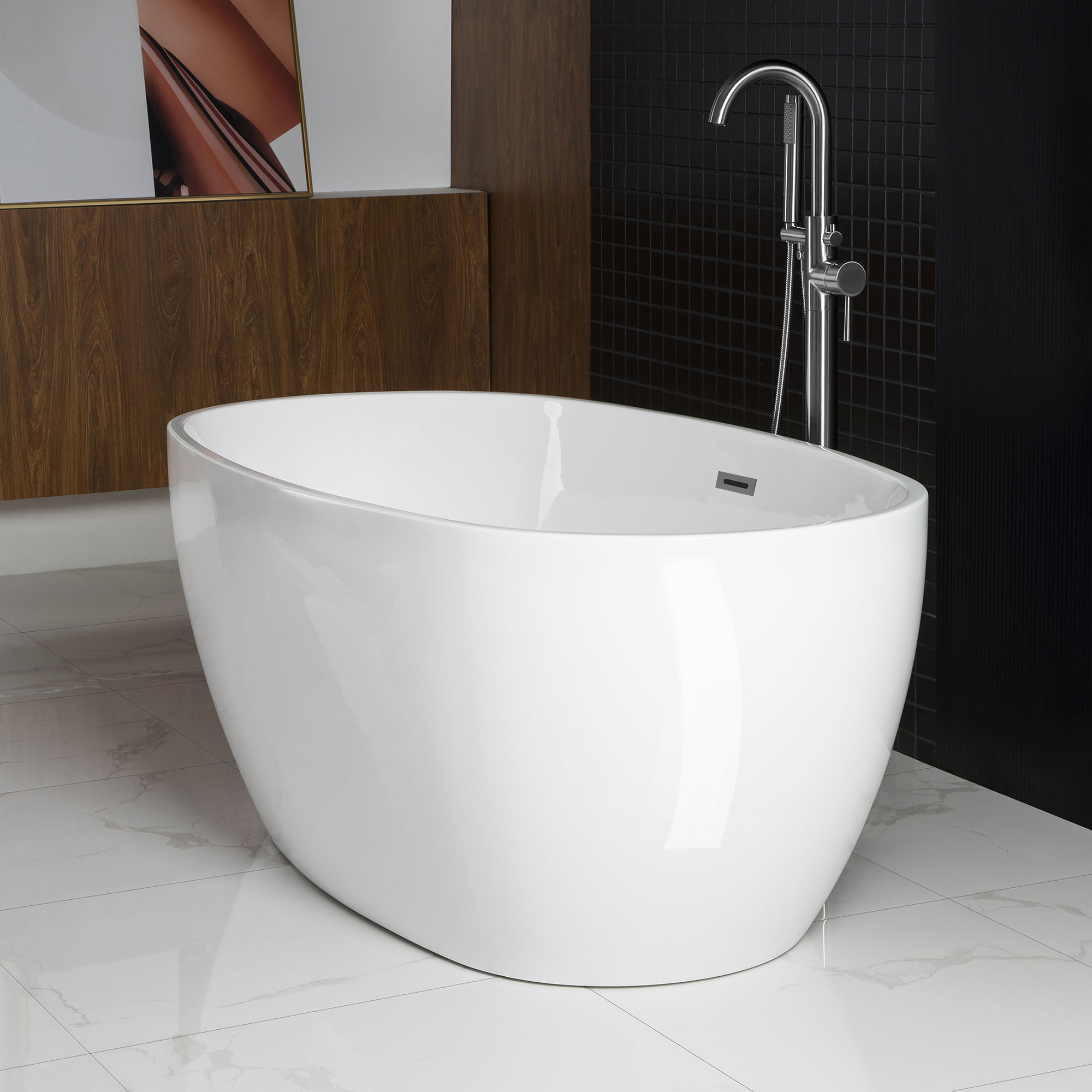 Ember 59'' Soaking Acrylic Bathtub, White, Chrome