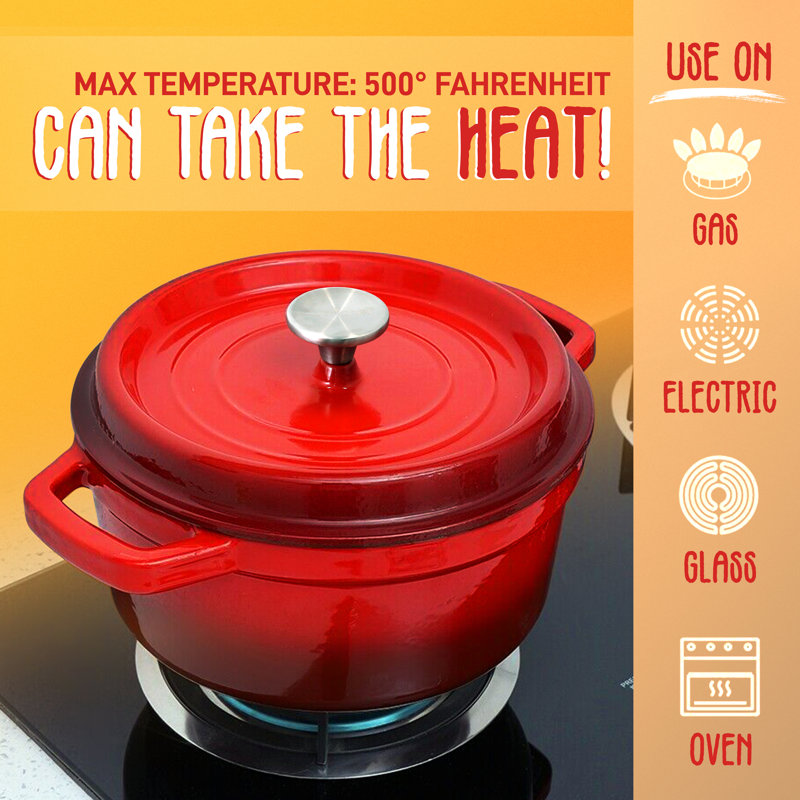 Red 5-Quart Enameled Cast Iron Dutch Oven with Lid