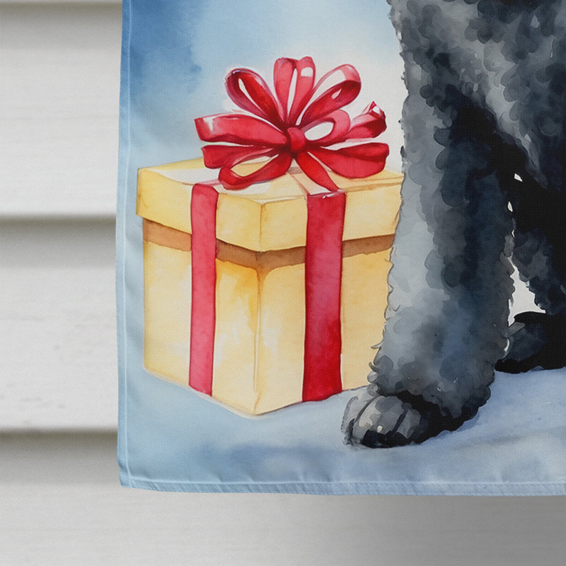 Drapeau de Noël maison de renne, Grand caniche noir