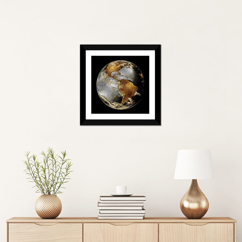 «World Turning II», impression sur toile, H 16 po x l 16 po x P 1 po, Papier d'art encadré noir, Blanc