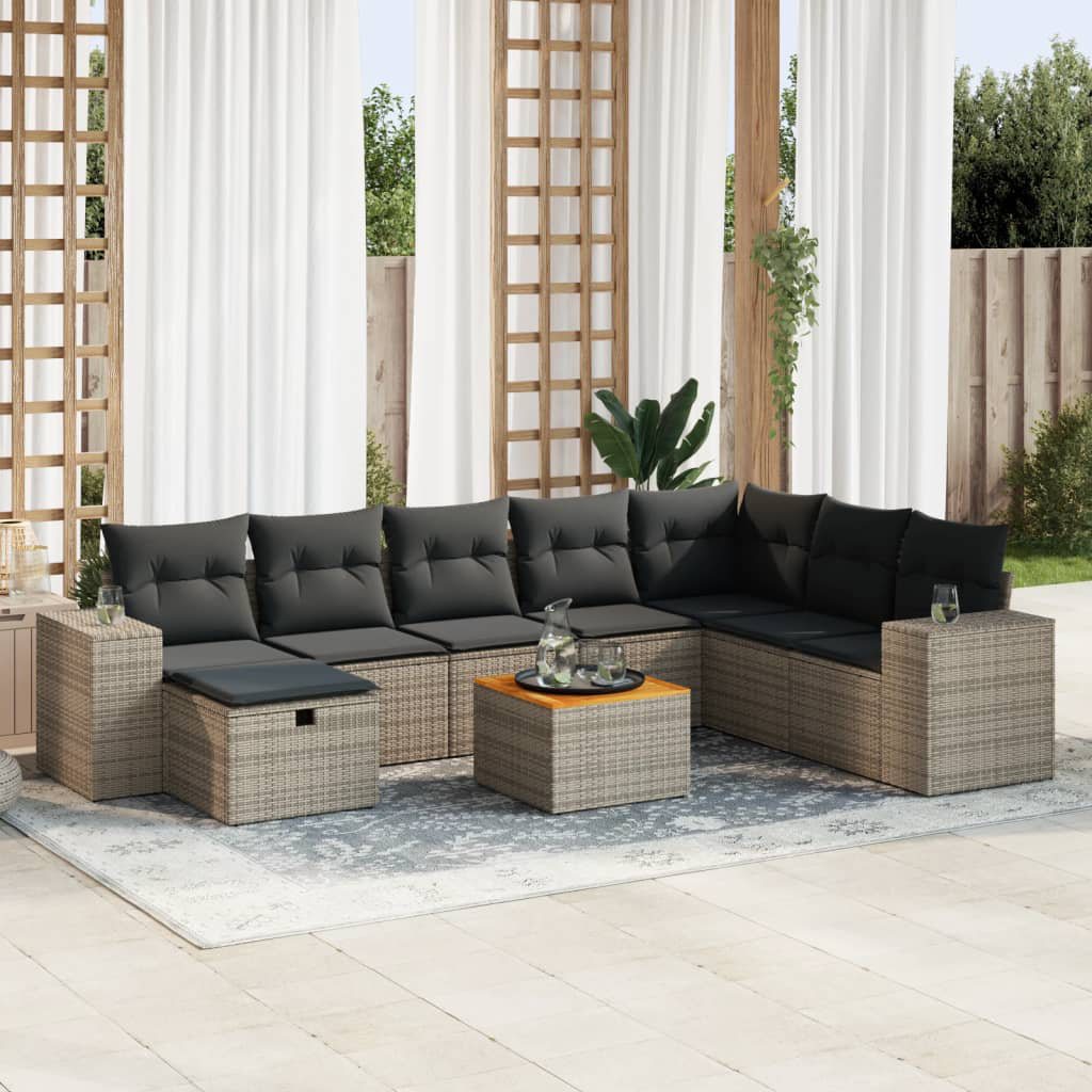 Vidaxl 9-Tlg. Garten-Sofagarnitur Mit Kissen Beige Poly Rattan