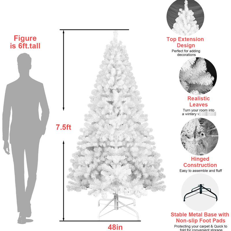 Arbre de Noël blanc moderne de 8 pi avec fil mémoire, 1430 pointes, conception à charnières, arbre de Noël idéal pour les appartements, décoration intérieure facile pour les Fêtes