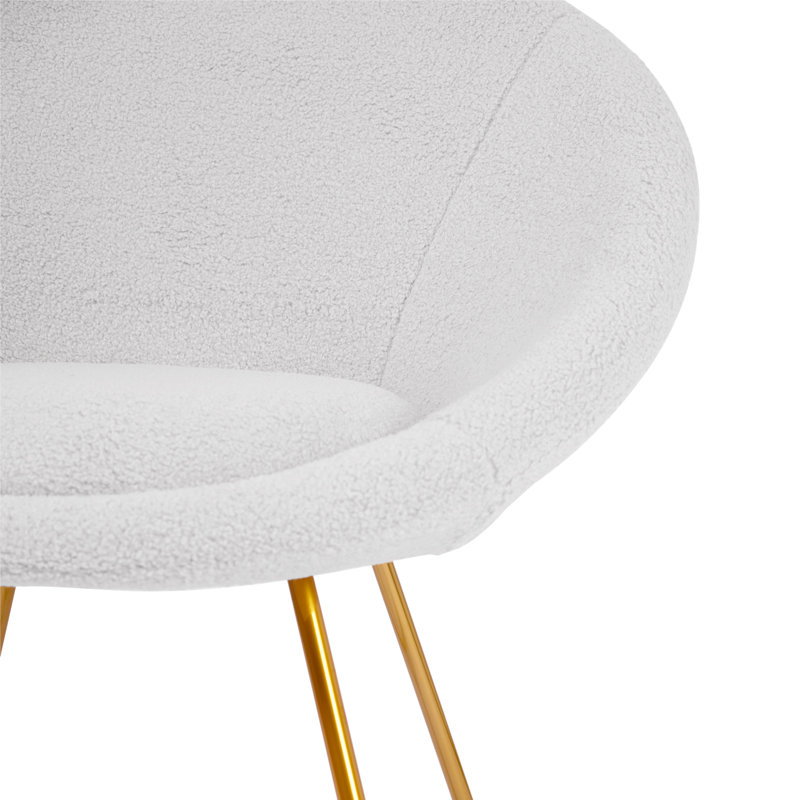 Mid-Century Modern Upholstered Round Back Contemporary Style Accent Chair, White Faux Fur