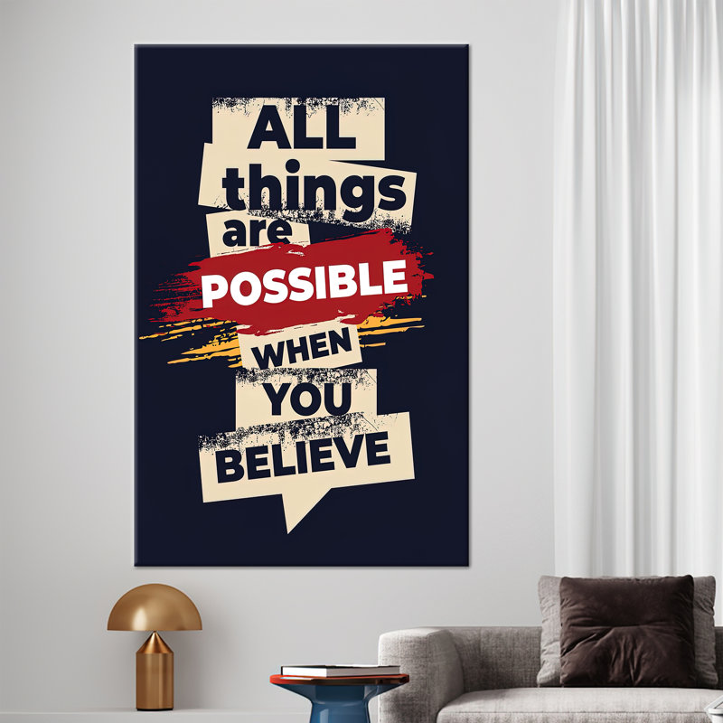 All Things Are Possible, Believe Quote Art Canvas, Possible Artwork, Positive Quote Artwork, Success Wall Decor, Motivation Wall Decor,