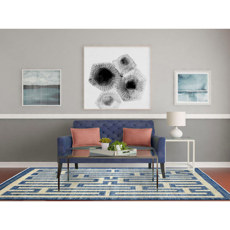 Tapis en denim bleu en laine noué à la main 5 pi 10 po x 8 pi 9 po avec motif berbère d'influence berbère 1899A5CD691B47C9B02254C1E076D58B