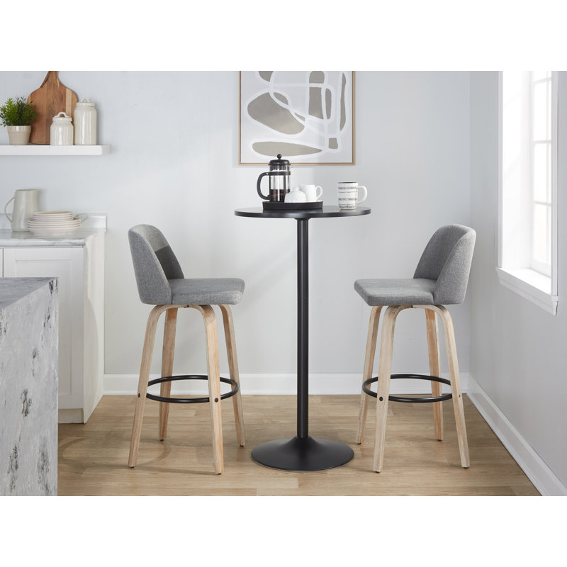 Thea 30" Fixed-Height Bar Stools with Bent Wood Legs & Round Footrest, Gray