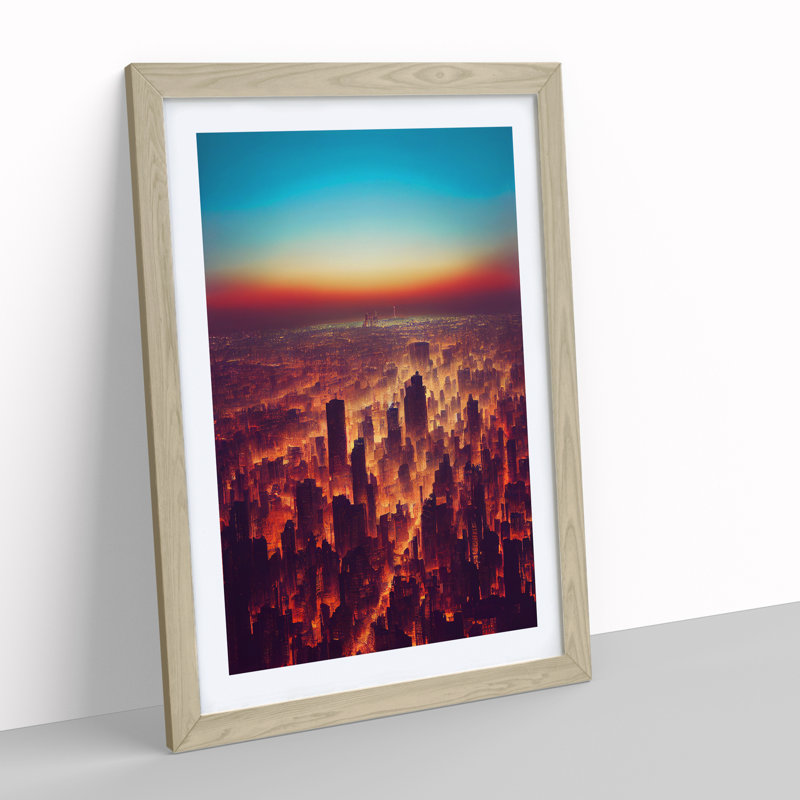 View Of A City Skyline No.3 - Single Picture Frame Painting, 64cm H x 46cm W x 2cm D, Oak Framed