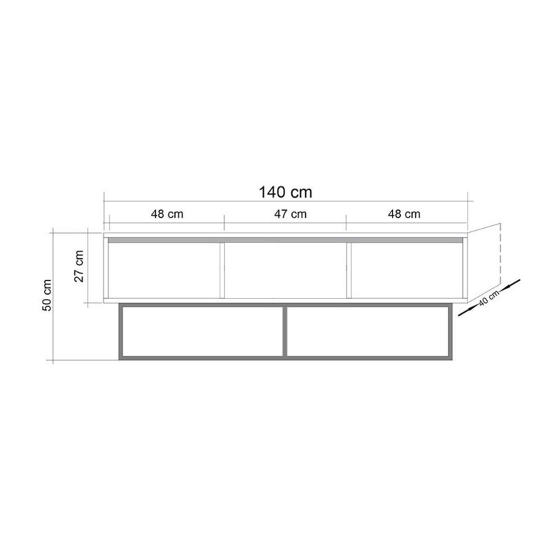 Modern TV Stand with Metal Frame, Walnut & Black Finish, 55.1 w x 10.63 h x 15.7 d Inches | 100% Melamine Coated Particle Board, 0.7 Inches Thick | Additional Storage, Wall-Mountable, Industrial Design for Living Room