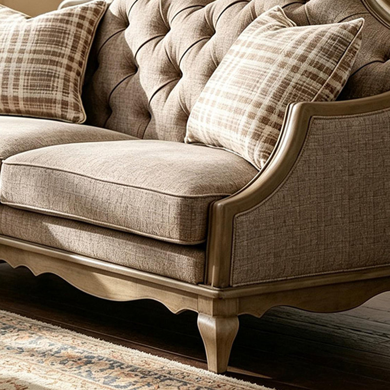 The fabric double sofa comes with 2 throw pillows as a gift.