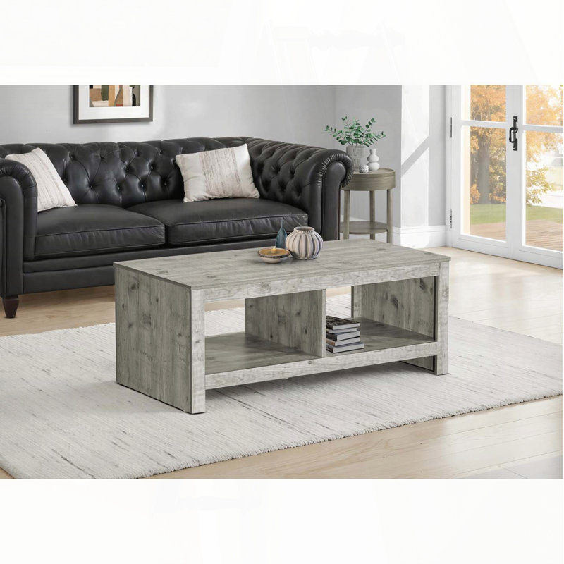 Table basse rectangulaire avec stratifié gris rustique et tablette inférieure