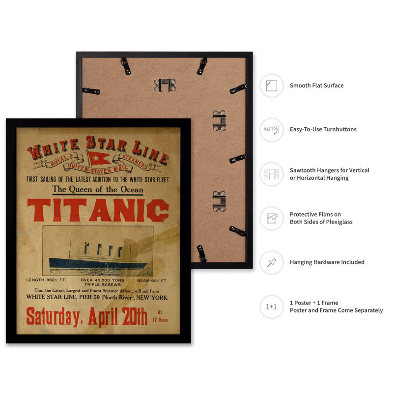 Titanic Queen of the Ocean, H 12 po x l 16 po, Affiche, Cadre noir