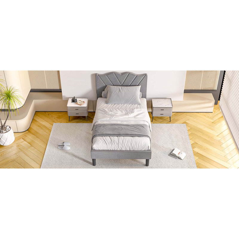 Lit plateforme en tissu d'ameublement, Gris