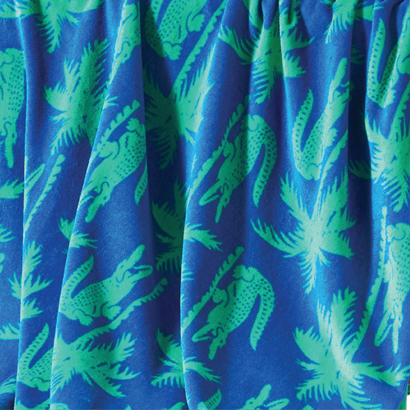 Lacoste Oversized Cotton Beach Towel 36x72, Allover Croc Palm Blue/Green