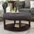 Large Round Ottoman with Wood Shelf Storage and Tufted Design-160622911