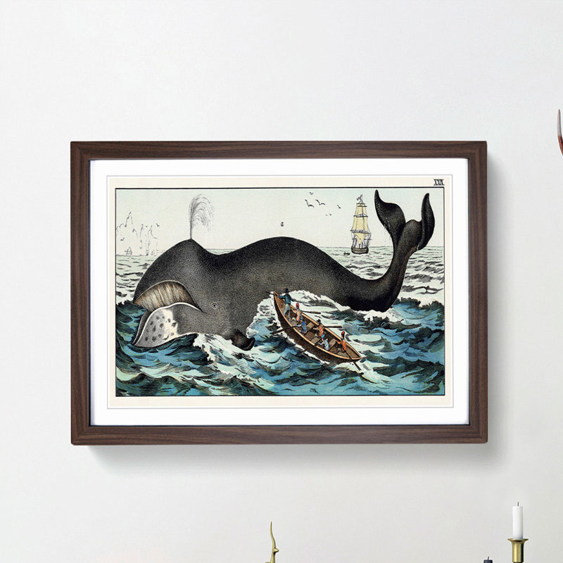 Hunting a Whale - Framed Print, 27cm H x 36cm W x 2cm D, Walnut Framed